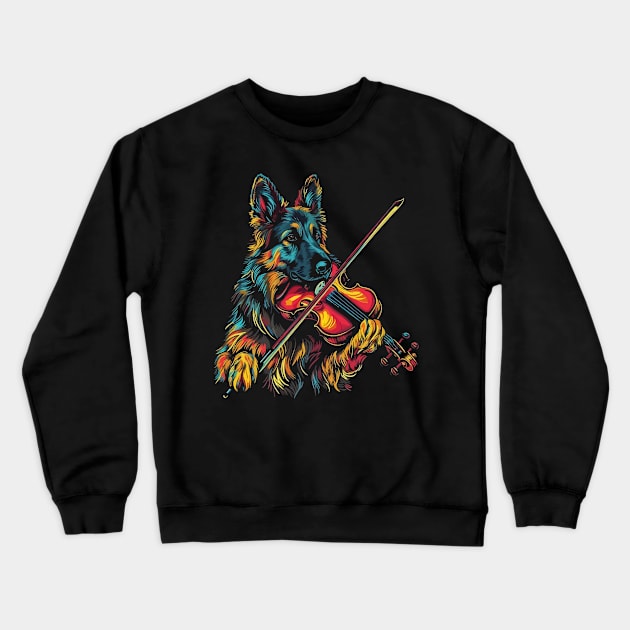 German Shepherd Playing Violin Crewneck Sweatshirt by JH Mart